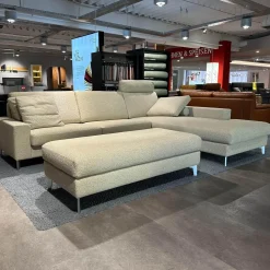 Erpo Ecksofas|Ecksofa 05550003 XC Stoff 19 Serra 2041 02 Beige Grau Metallfuß 57 Matt Chrom