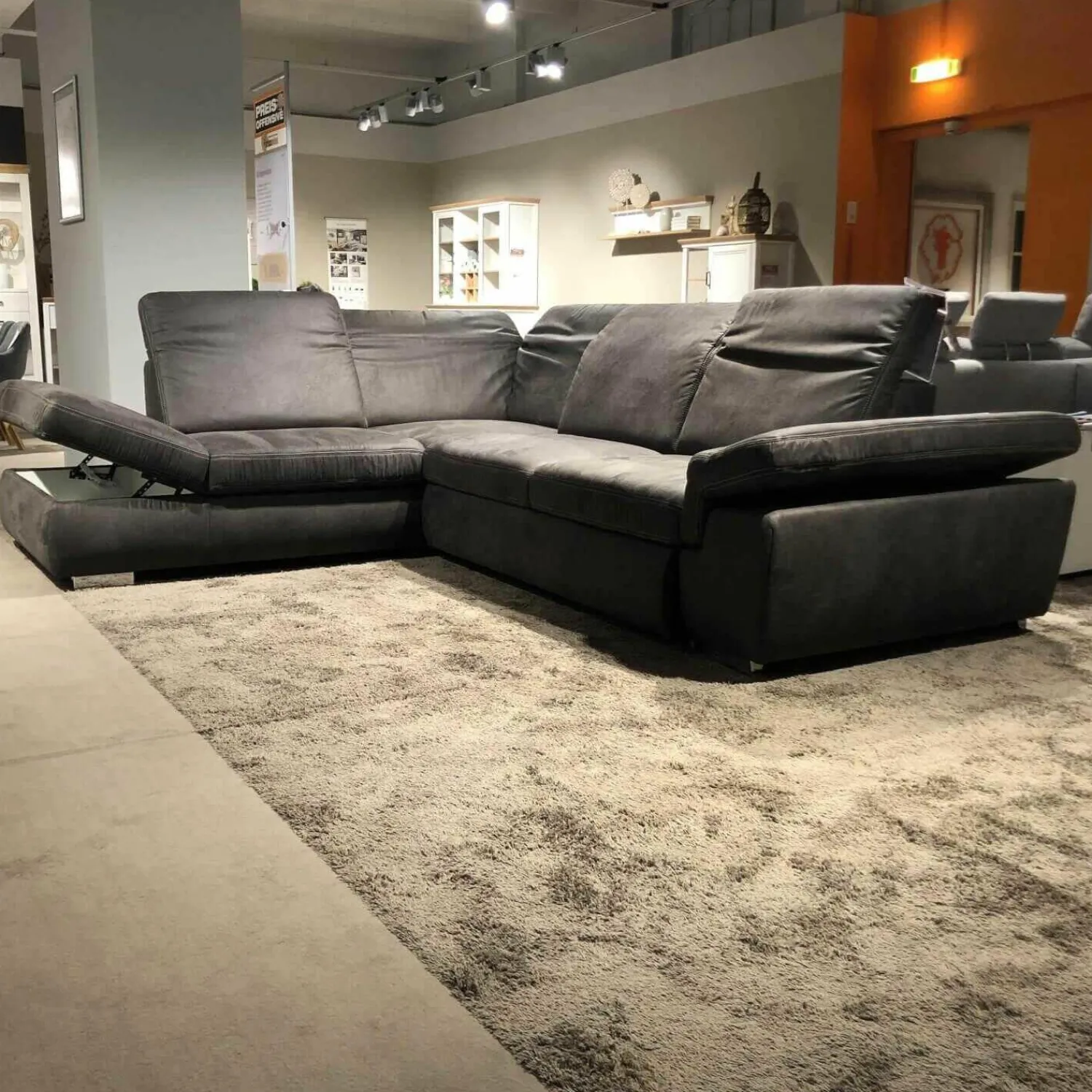 Megapol Ecksofas|Ecksofa Agent Stoff Saddle Anthrazit mit Verstellfunktionen und Stauraum