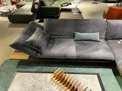 Bullfrog Ecksofas|Ecksofa Akito Leder Crazy Nubuk 2510 73 Graphit Grau Plateau Räuchereiche Winkelfuß Stahl Schwarz Matt