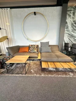 Bullfrog Ecksofas|Ecksofa Akito Leder Rhino Elefant 2399 63 Braun Grau Plattform Wildeiche Füße Stahl Schwarz Pulverbeschichtet