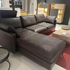 Brühl Ecksofas|Ecksofa Alba System M Leder 5669 0020 Lama Braun Winkelfuß Verchromt Glänzend Mit Kopfstützenbügel