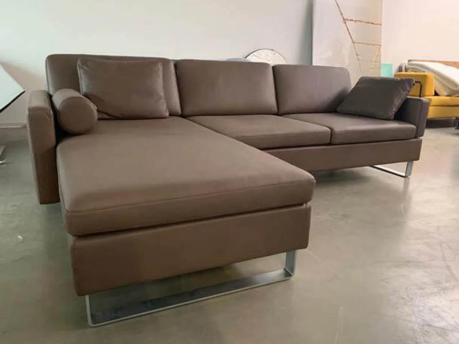 Brühl Ecksofas|Ecksofa Alba System M Leder Pearl 85 Schlammgrau