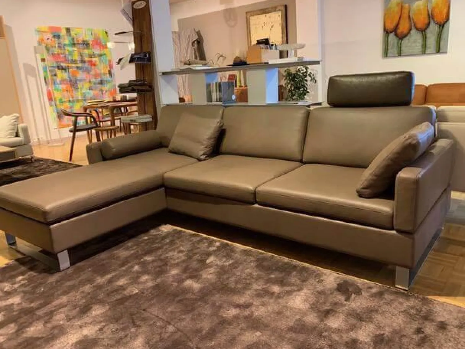 Brühl Ecksofas|Ecksofa Alba System M Leder Pearl 85 Schlammgrau