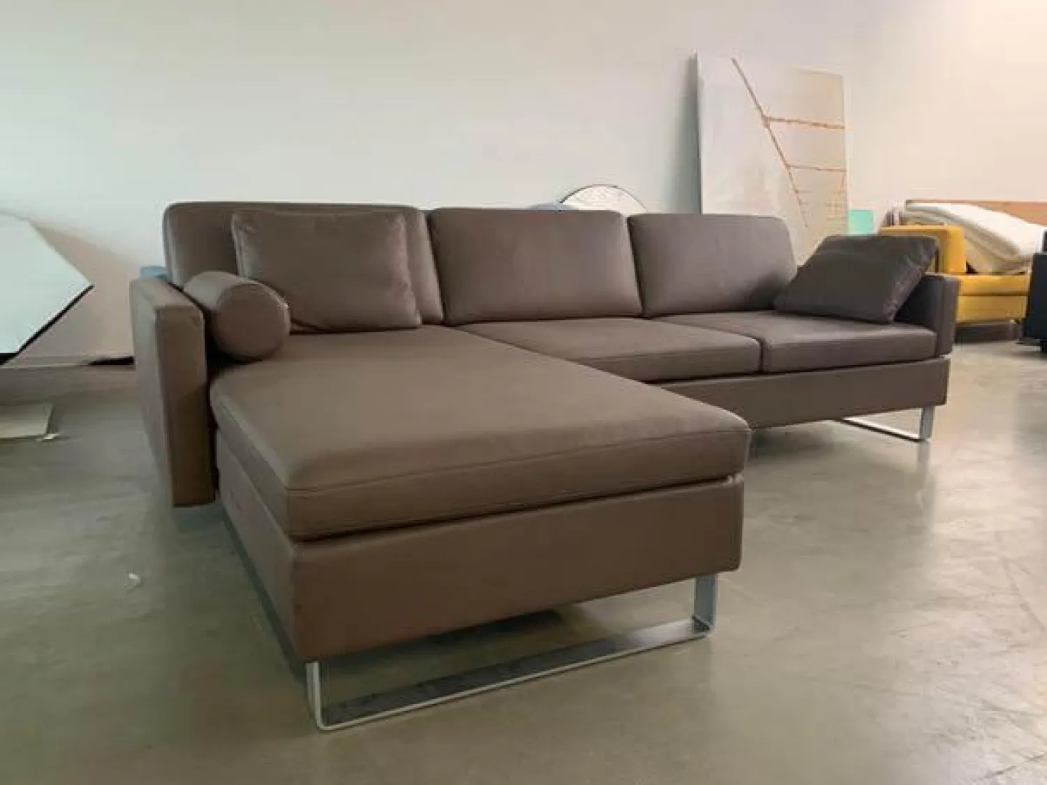 Brühl Ecksofas|Ecksofa Alba System M Leder Pearl 85 Schlammgrau