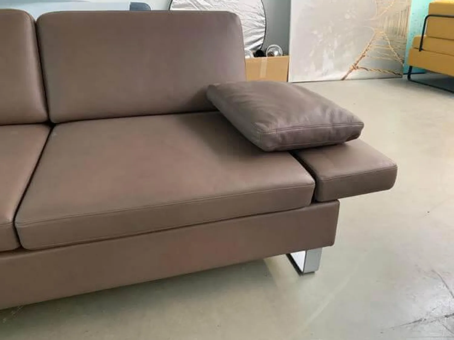 Brühl Ecksofas|Ecksofa Alba System M Leder Pearl 85 Schlammgrau