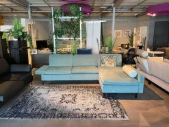 Brühl Ecksofas|Ecksofa Alba System M Stoff 2813 32 Grün Blau Winkelfuß Schwarz Mit Kopfstützbügel Und Kissen