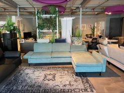 Brühl Ecksofas|Ecksofa Alba System M Stoff 2813 32 Grün Blau Winkelfuß Schwarz Mit Kopfstützbügel Und Kissen