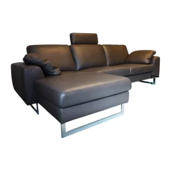 W. Schillig Ecksofas|Ecksofa Alexx Leder Longlife Xtra 95 Graphit Grau Metallfuß F7T Chrom Mit Kissen Und Kopfstütze