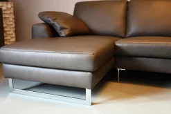 W. Schillig Ecksofas|Ecksofa Alexx Leder Longlife Xtra 95 Graphit Grau Metallfuß F7T Chrom Mit Kissen Und Kopfstütze