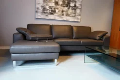 W. Schillig Ecksofas|Ecksofa Alexx Leder Longlife Xtra 95 Graphit Grau Metallfuß F7T Chrom Mit Kissen Und Kopfstütze