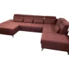 Poco Ecksofas|Ecksofa Alicante Stoff Portofino Bordeaux Rot Füße Metall Chrom Mit Schlaffunktion Und Nierenkissen