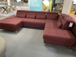 Poco Ecksofas|Ecksofa Alicante Stoff Portofino Bordeaux Rot Füße Metall Chrom Mit Schlaffunktion Und Nierenkissen