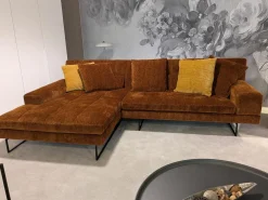 Brühl Ecksofas|Ecksofa Amber Stoff 44 0050 Orange Füße Verchromt mit 5 Kissen