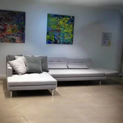 Brühl Ecksofas|Ecksofa Amber Stoff Kvadrat Canvas 2 124 Hellgrau Kufe Chrom Glänzend Inklusive 6 Kissen Mit Verstellbarem Rücken