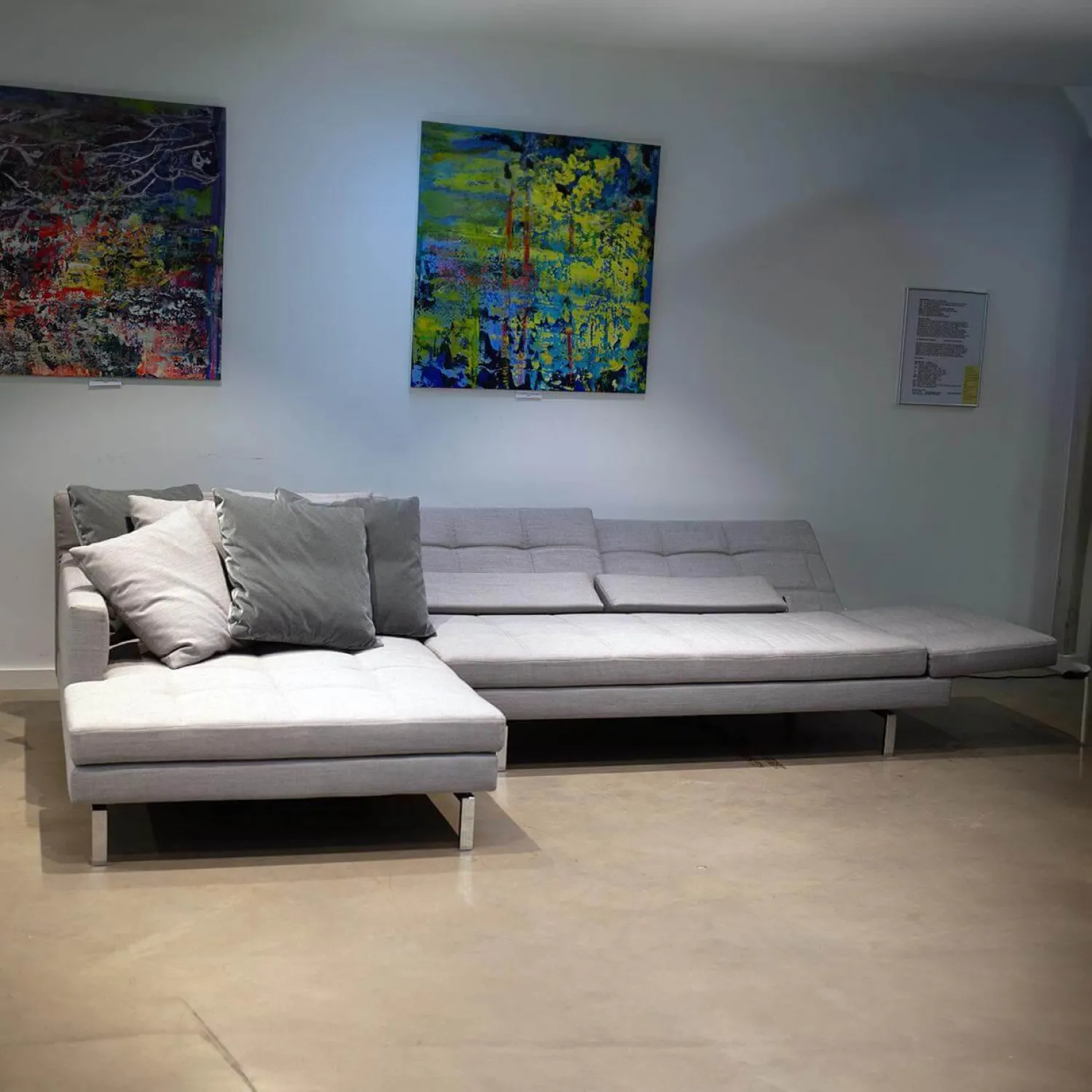 Brühl Ecksofas|Ecksofa Amber Stoff Kvadrat Canvas 2 124 Hellgrau Kufe Chrom Glänzend Inklusive 6 Kissen Mit Verstellbarem Rücken