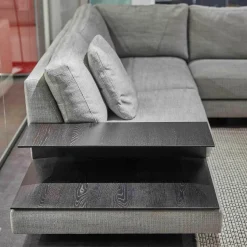 Violetta Ecksofas|Ecksofa Andria Stoff Kairo 90 Grau Eiche Dunkel Geräuchert Mit Holzablage