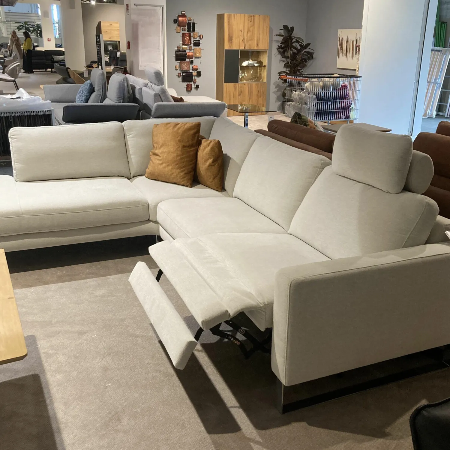 Comfort Republic Ecksofas|Ecksofa Anna A Stoff Carmen Naturel Beige Kufengestell Metall Chromfarbig Mit Motorischer Relaxfunktion
