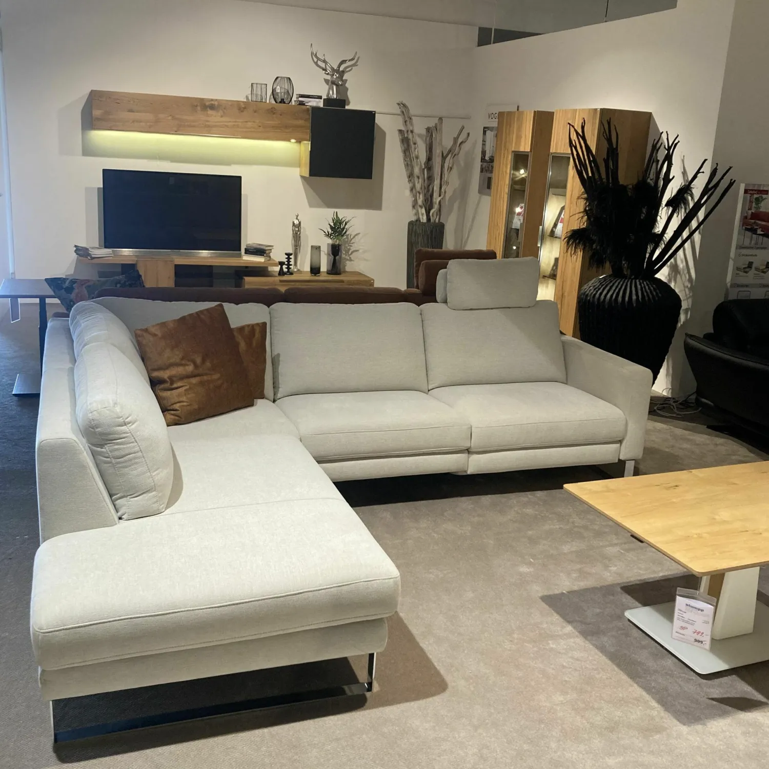 Comfort Republic Ecksofas|Ecksofa Anna A Stoff Carmen Naturel Beige Kufengestell Metall Chromfarbig Mit Motorischer Relaxfunktion