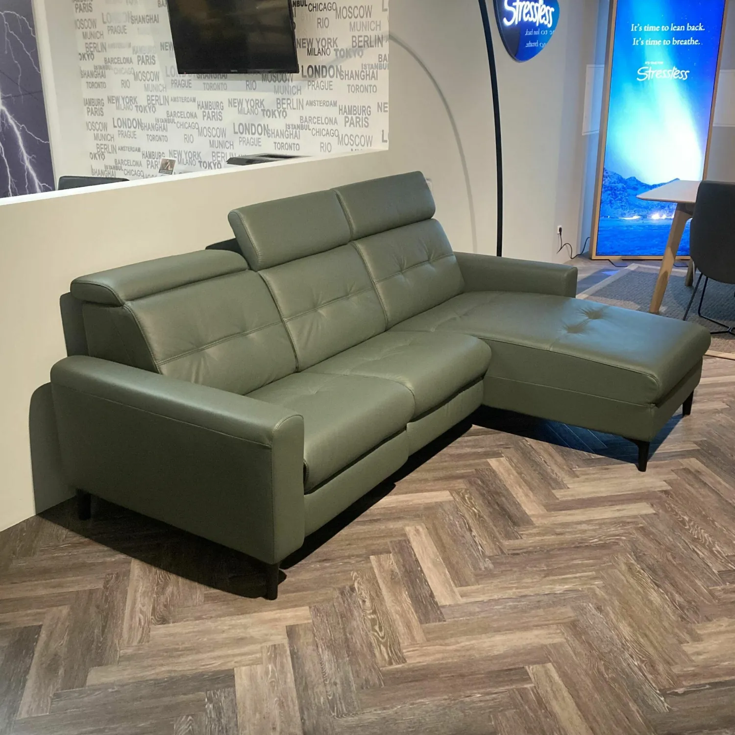 Stressless Ecksofas|Ecksofa Anna Leder Batick Thymian Grün mit Verstellfunktionen
