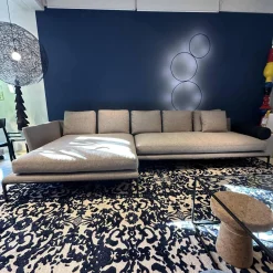 B&B Italia Ecksofas|Ecksofa Atoll Bezug Stoff Edit Steingrau Füße Verchromt Schwarz Lackiert Inklusive Sofakissen Rolle