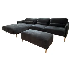 COR Ecksofas|Ecksofa Avalanche Stoff 8145 Dunkelgrau mit 3 Lendenrollen und einem Hocker