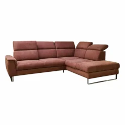 DFM Ecksofas|Ecksofa Beach Stoff Activineo Cats 28 Cognac Braun Füße Metall Gebürstet Mit Querschläferfunktion