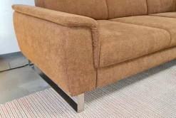 DFM Ecksofas|Ecksofa Beach Stoff Activineo Cats 28 Cognac Braun Füße Metall Gebürstet Mit Querschläferfunktion