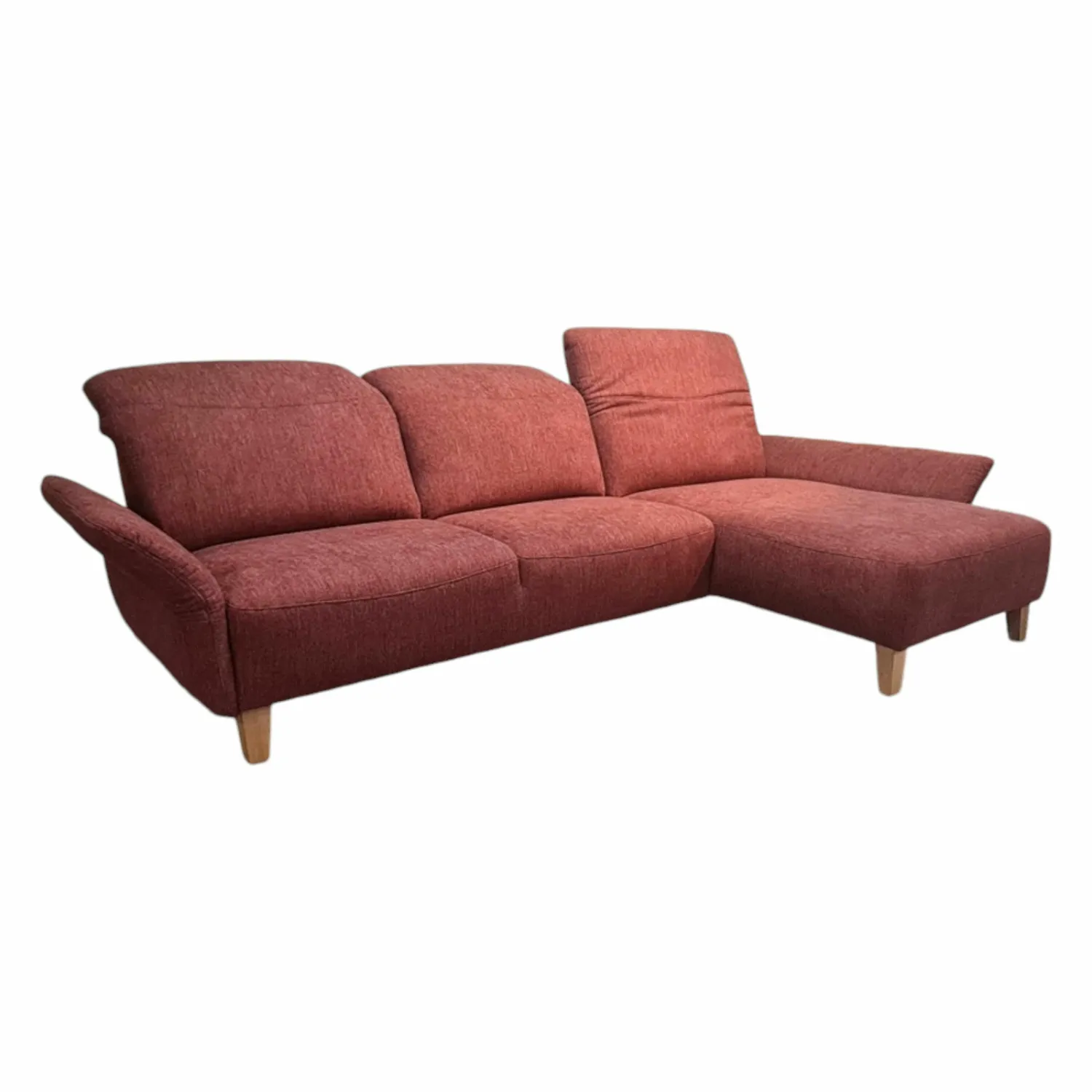 DFM Ecksofas|Ecksofa BelAmi Stoff Lugo 31 Marsala Rot Füße Eiche Geölt