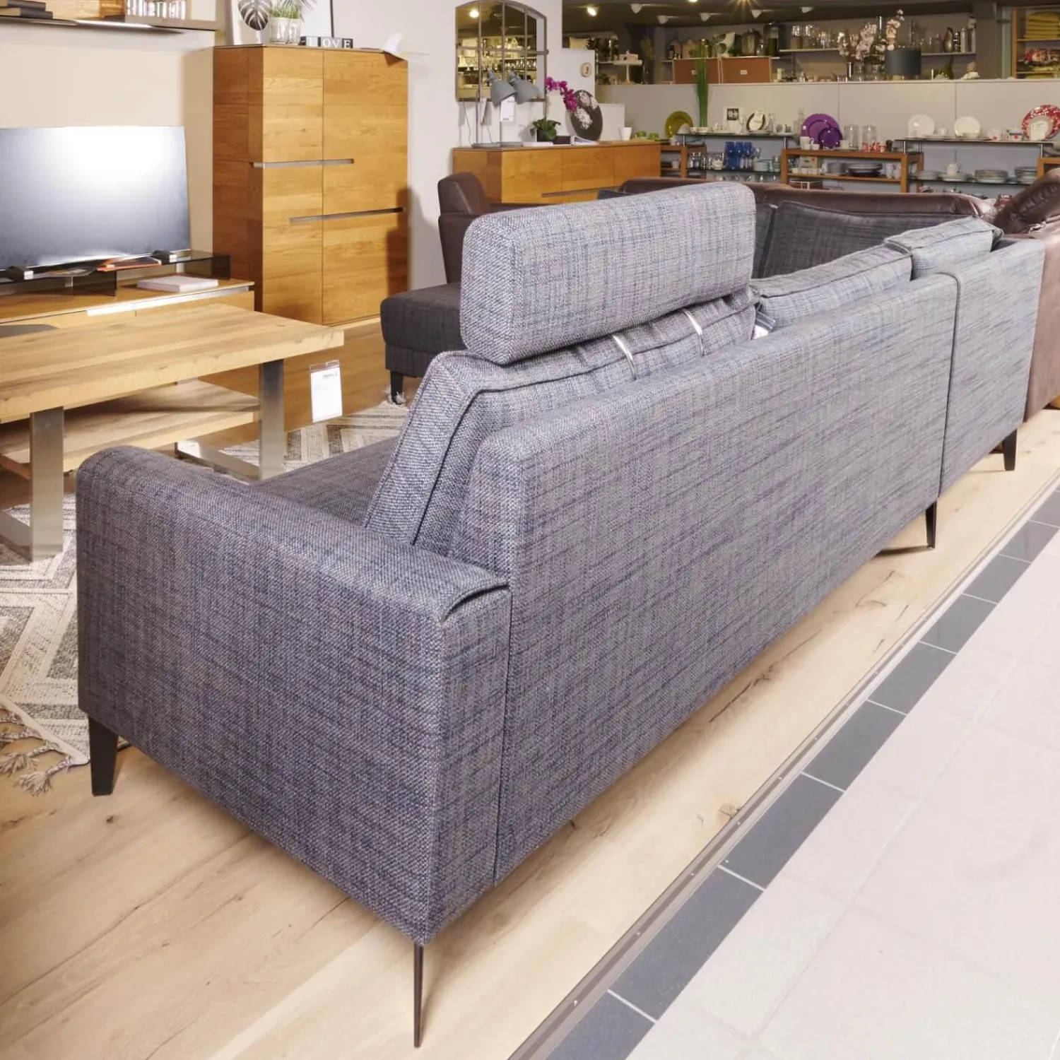 Puhlmann Ecksofas|Ecksofa Bern Stoff Sunnyboy CH3031 Grau 096 Füße Metall Diamond Schwarz Matt