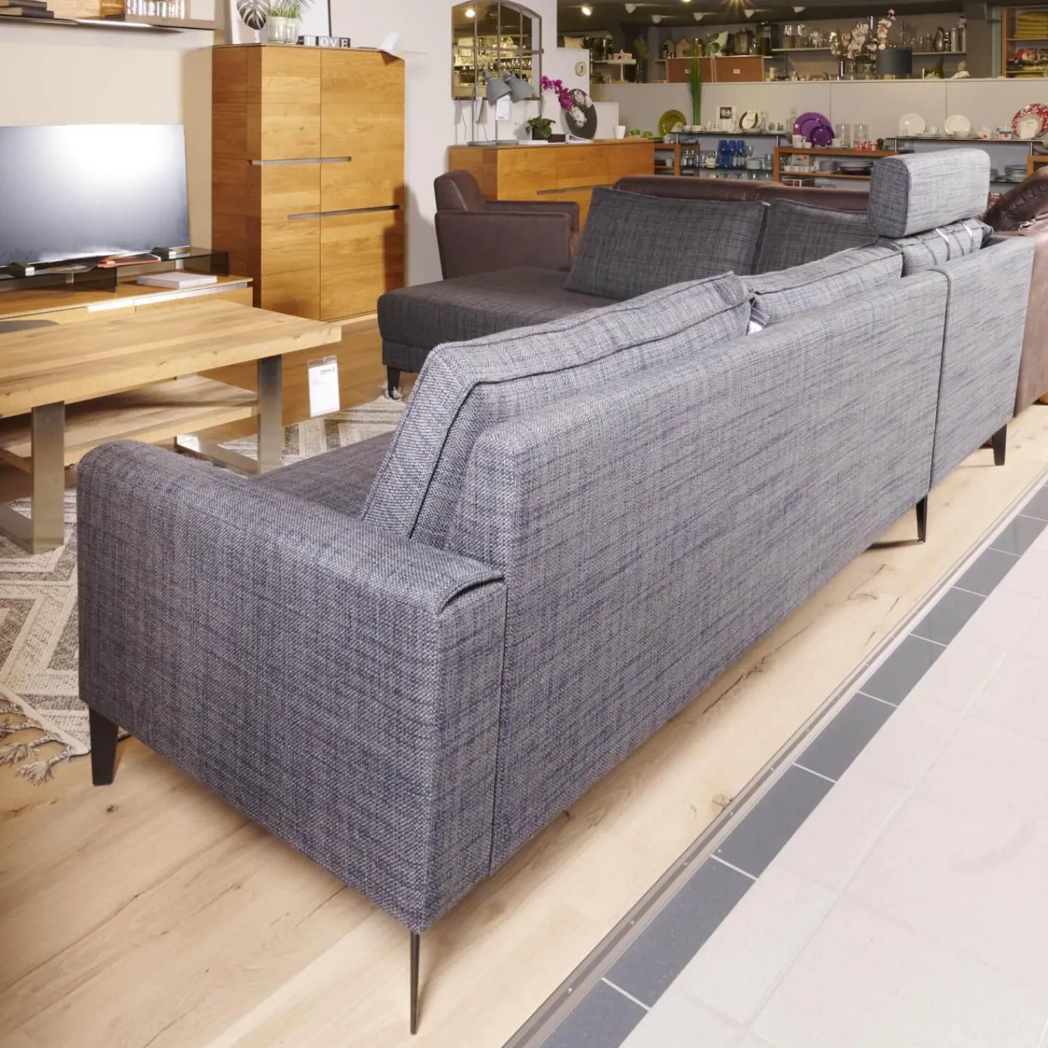 Puhlmann Ecksofas|Ecksofa Bern Stoff Sunnyboy CH3031 Grau 096 Füße Metall Diamond Schwarz Matt