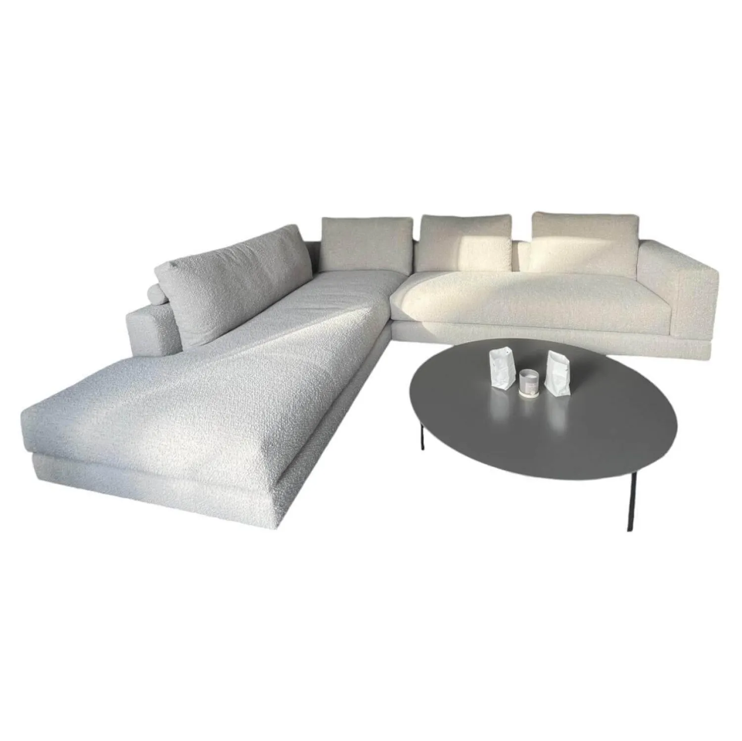 Violetta Ecksofas|Ecksofa Boxspring Stoff 30 Universe 019 Greige Grau mit 4 Rückenkissen