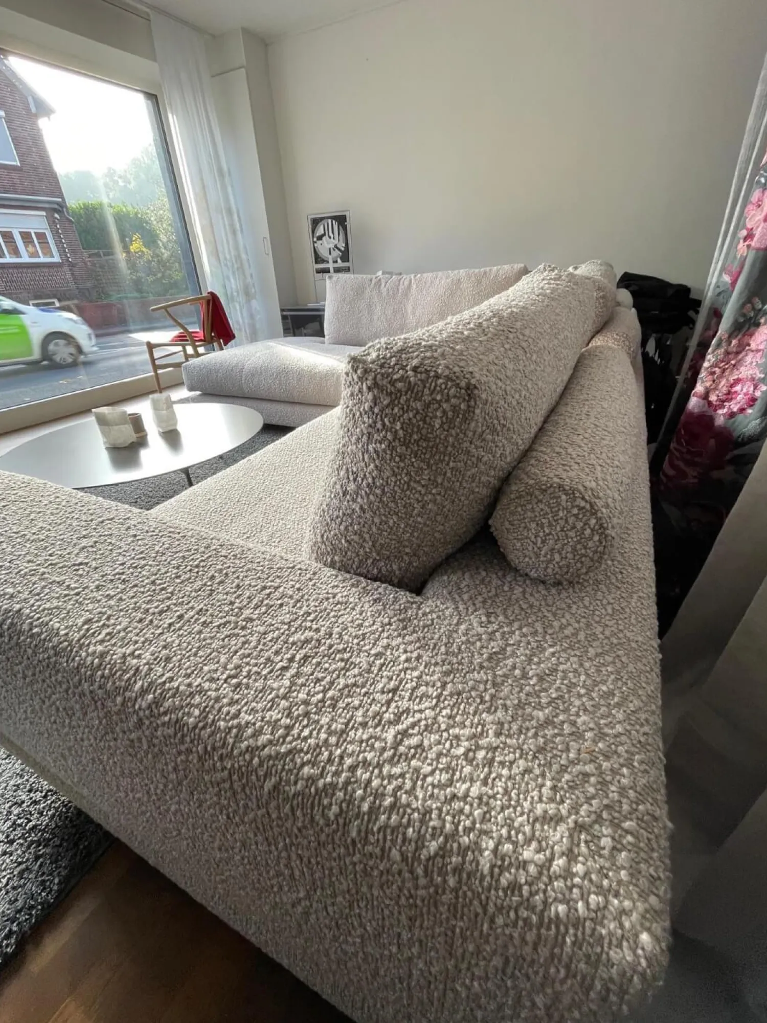 Violetta Ecksofas|Ecksofa Boxspring Stoff 30 Universe 019 Greige Grau mit 4 Rückenkissen