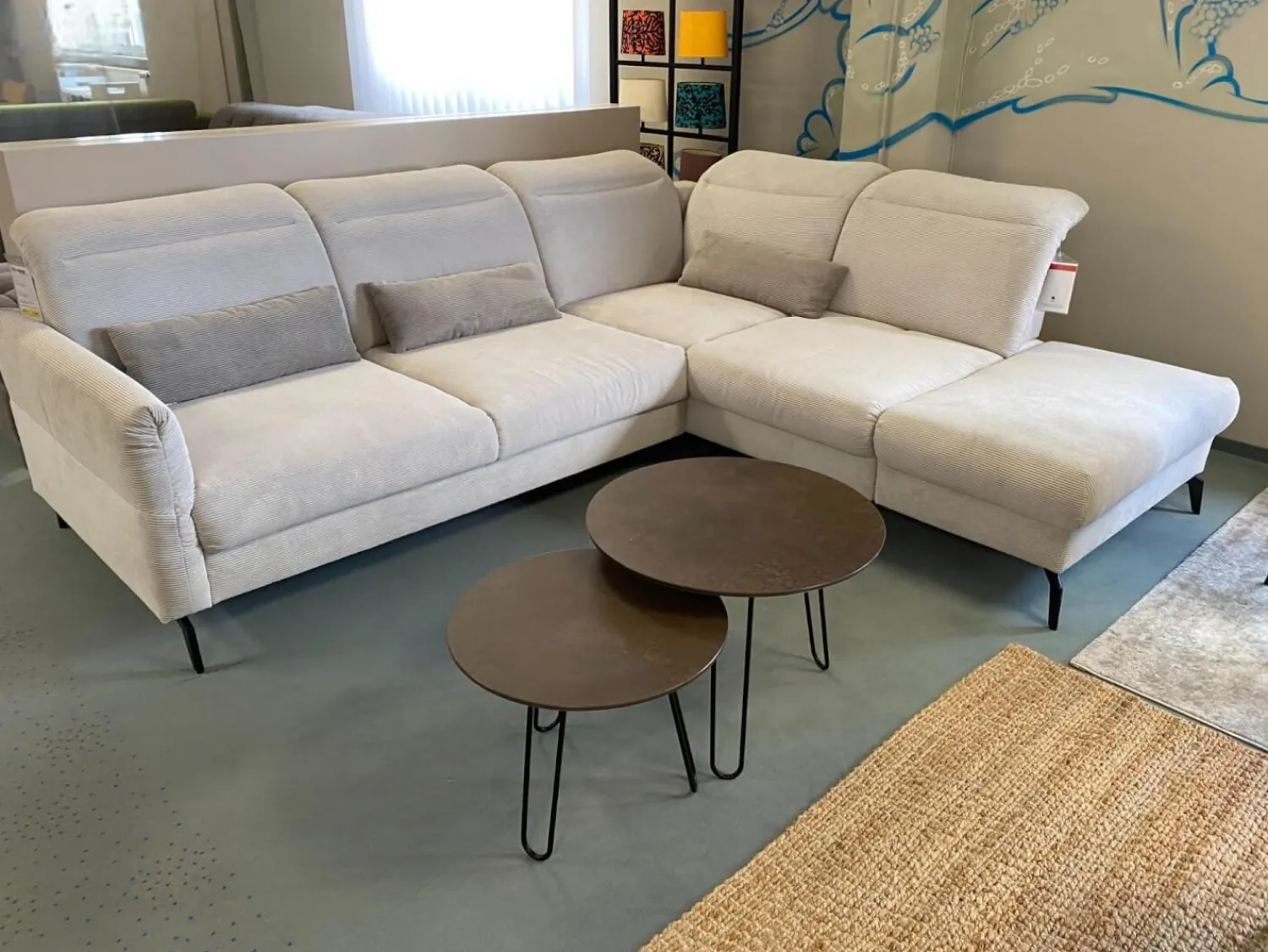 Sit & More Ecksofas|Ecksofa Breda Cord Stoff Rebbit Silver Silber Füße Schwarz Matt Inklusive Verstellungen Und Nierenkissen