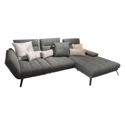 Poco Ecksofas|Ecksofa Brixton Stoff Jazz Khaki 757 Grau Fuß Schwarzmatt mit Fußstütze