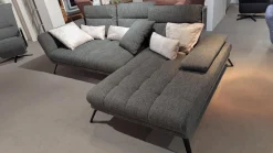 Poco Ecksofas|Ecksofa Brixton Stoff Jazz Khaki 757 Grau Fuß Schwarzmatt mit Fußstütze