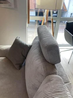 Activineo Ecksofas|Ecksofa Bronx Stoff Cord 196 Shell Grau Füße Massivholz Geölt