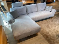Activineo Ecksofas|Ecksofa Bronx Stoff Cord 196 Shell Grau Füße Massivholz Geölt