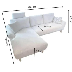 Activineo Ecksofas|Ecksofa Bronx Stoff Cord 196 Shell Grau Füße Massivholz Geölt