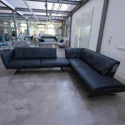 Walter Knoll Ecksofas|Ecksofa Bundle 630 Bezug Leder Ascot Black Metallgestell Schwarz