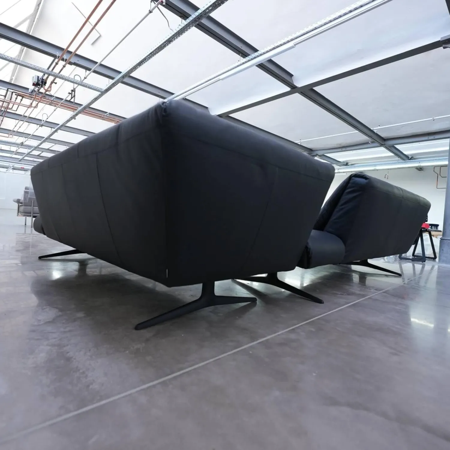 Walter Knoll Ecksofas|Ecksofa Bundle 630 Bezug Leder Ascot Black Metallgestell Schwarz