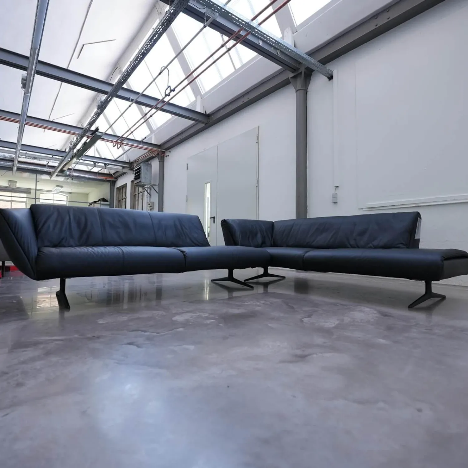 Walter Knoll Ecksofas|Ecksofa Bundle 630 Bezug Leder Ascot Black Metallgestell Schwarz