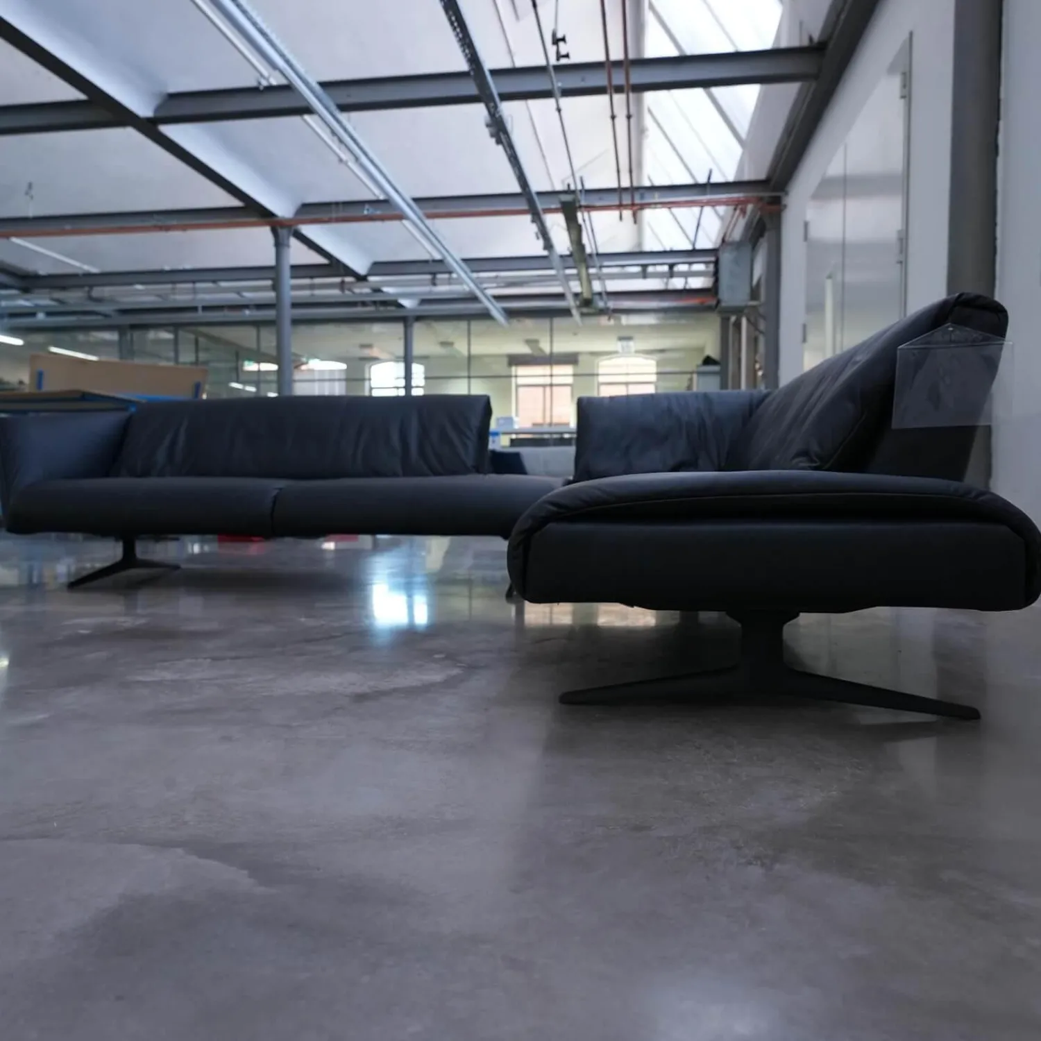 Walter Knoll Ecksofas|Ecksofa Bundle 630 Bezug Leder Ascot Black Metallgestell Schwarz
