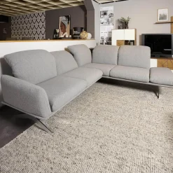 Koinor Ecksofas|Ecksofa Calmo Stoff Clever Clean 13-Educa 93 Grau Fuß Kufe Nr 1 Nickel Satiniert