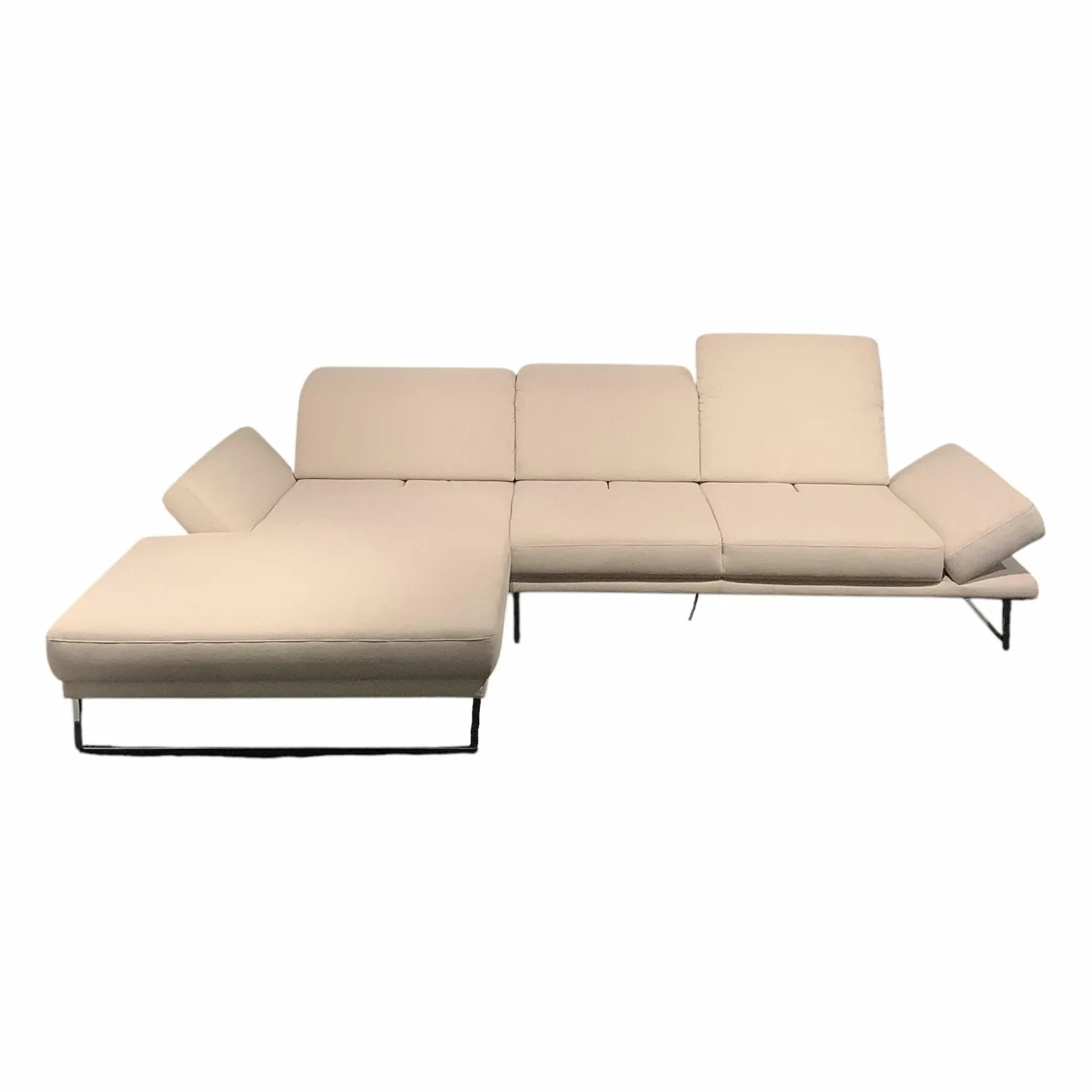 Candy Ecksofas|Ecksofa Camin Stoff Textilgewebe Easy Care White Weiß Kufengestell Metall Chrom Glänzend Verstellbar