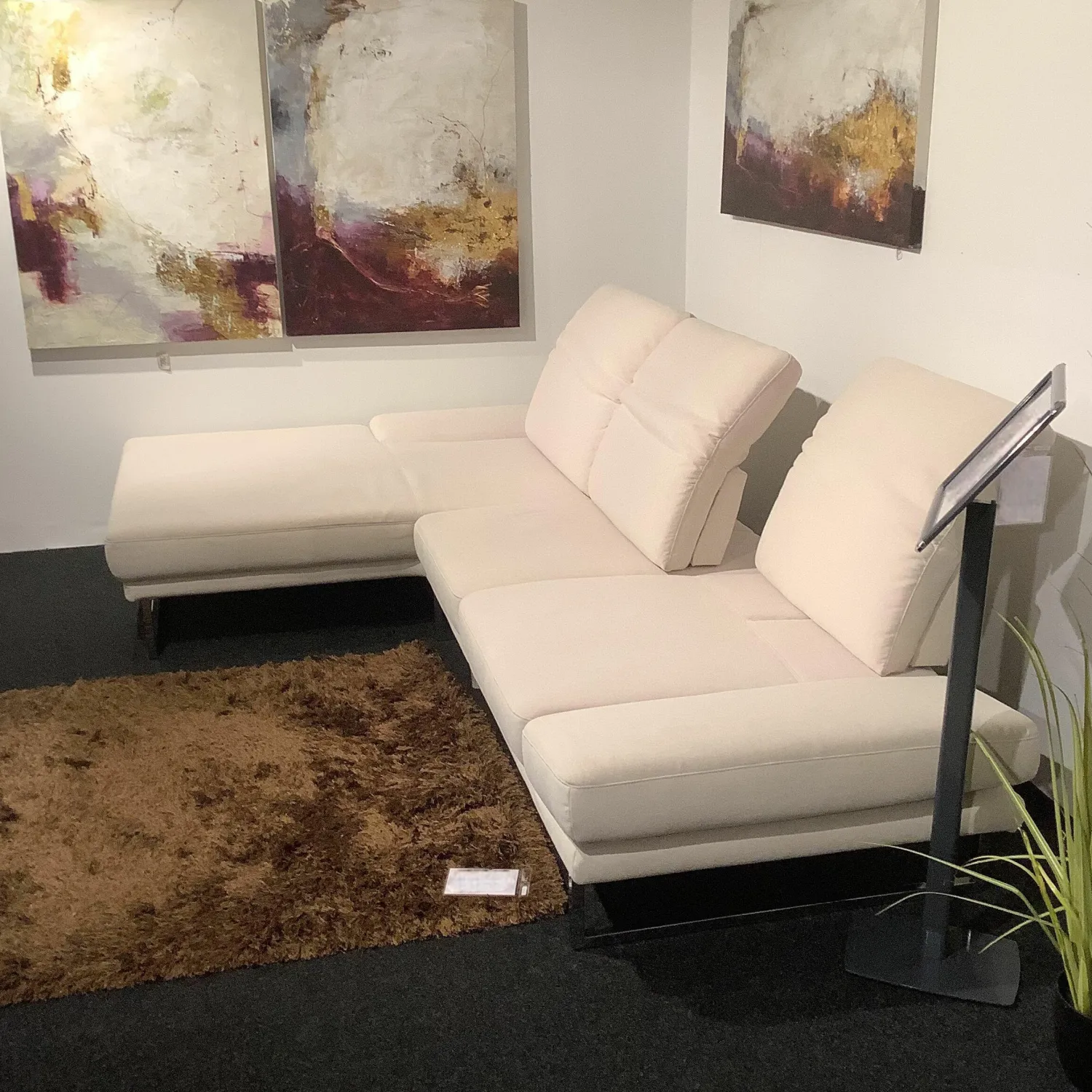 Candy Ecksofas|Ecksofa Camin Stoff Textilgewebe Easy Care White Weiß Kufengestell Metall Chrom Glänzend Verstellbar