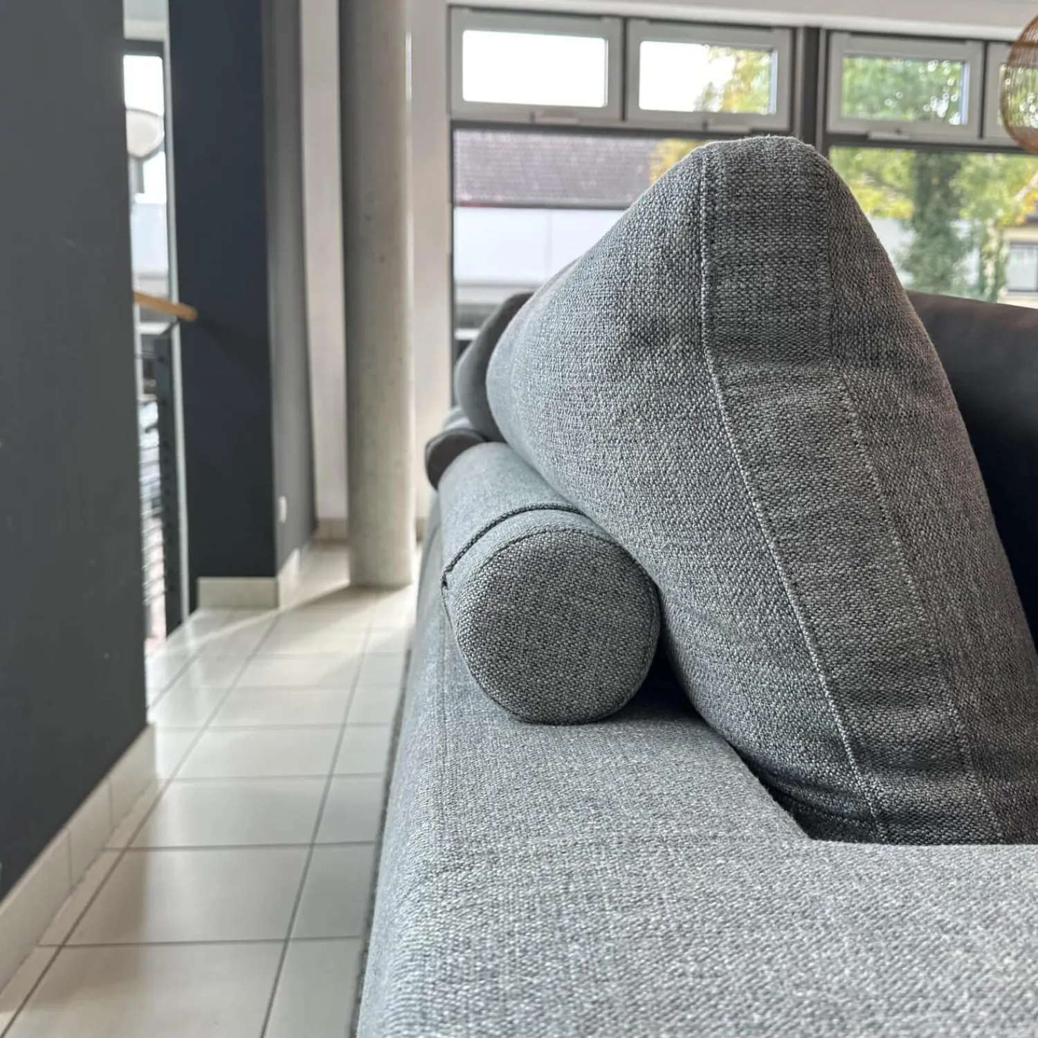 Flexform Ecksofas|Ecksofa Campiello Stoff Extra Elvira N1724 Grau Füße Metall Brüniert Inklusive 8 Kissen