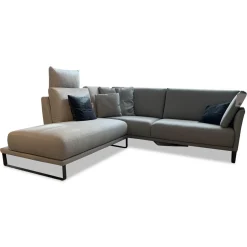 Rolf Benz Ecksofas|Ecksofa Cara 2020 Stoff 14.162 Steingrau Ablage Eiche Furniert Kufe Stahl Umbragrau