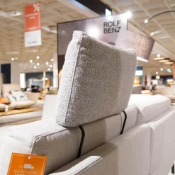 Rolf Benz Ecksofas|Ecksofa Cara Bezug Stoff 14.162 Steingrau Fuß Kufe Stahl Schwarz Ablage Eiche Furniert Mit Verstellbarem Rücken