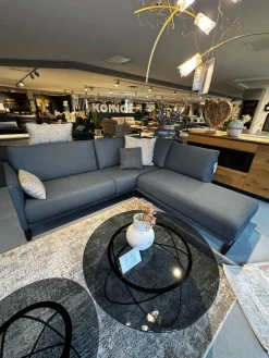 Rolf Benz Ecksofas|Ecksofa Cara Stoff 14 167 Azurblau Blau Grau Füße Schwarz Inklusive Kopfstützbügel Und Kissen