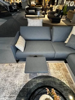 Rolf Benz Ecksofas|Ecksofa Cara Stoff 14 167 Azurblau Blau Grau Füße Schwarz Inklusive Kopfstützbügel Und Kissen